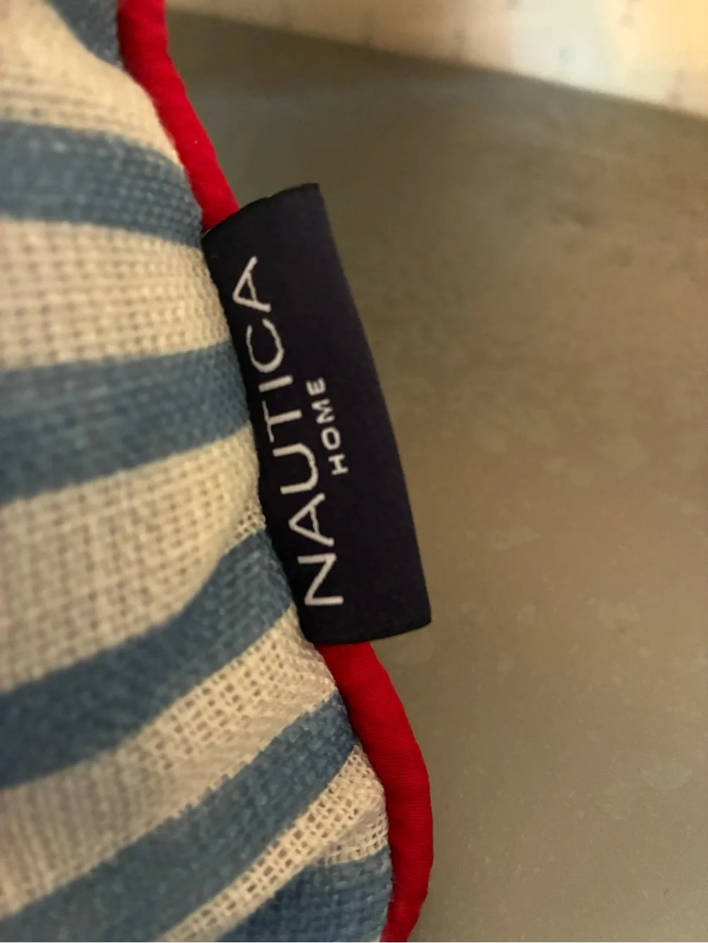 Nautica, LOBSTER pillow BLUE and WHITE stripe / RED embroidered lobster and trim